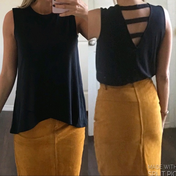 Cato Tops - Cato black open back strappy shell top